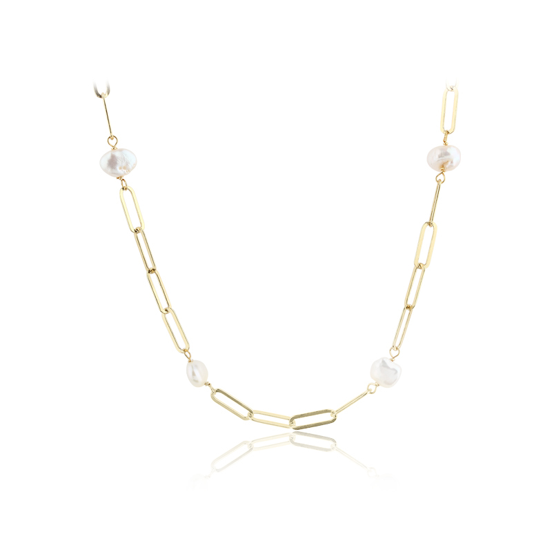 925 Sterling Silver Baroque Pearl Paperclip Chain Necklace
