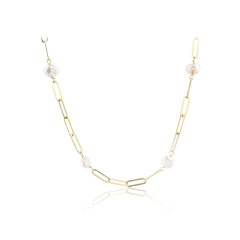 925 Sterling Silver Baroque Pearl Paperclip Chain Necklace