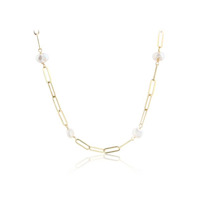 925 Sterling Silver Baroque Pearl Paperclip Chain Necklace