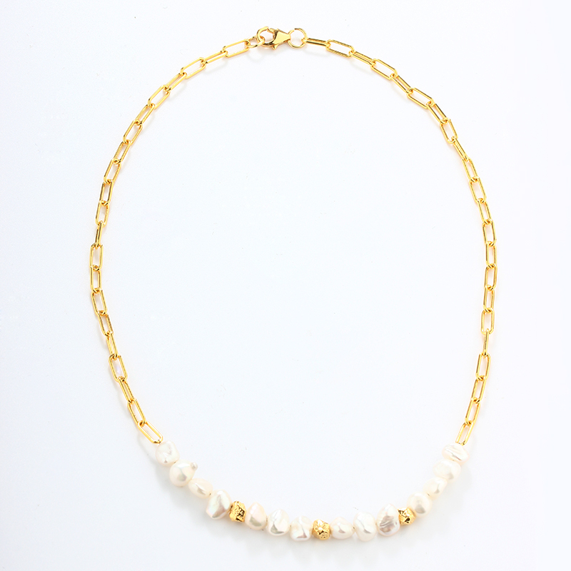 925 Sterling Silver Baroque Pearl Paperclip Chain Necklace