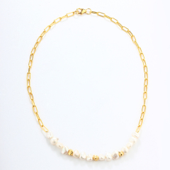 925 Sterling Silver Baroque Pearl Paperclip Chain Necklace