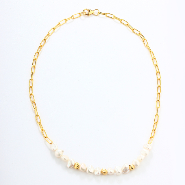 925 Sterling Silver Baroque Pearl Paperclip Chain Necklace