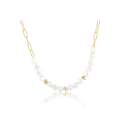 925 Sterling Silver Baroque Pearl Paperclip Chain Necklace