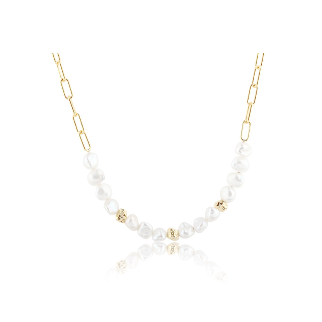 925 Sterling Silver Baroque Pearl Paperclip Chain Necklace