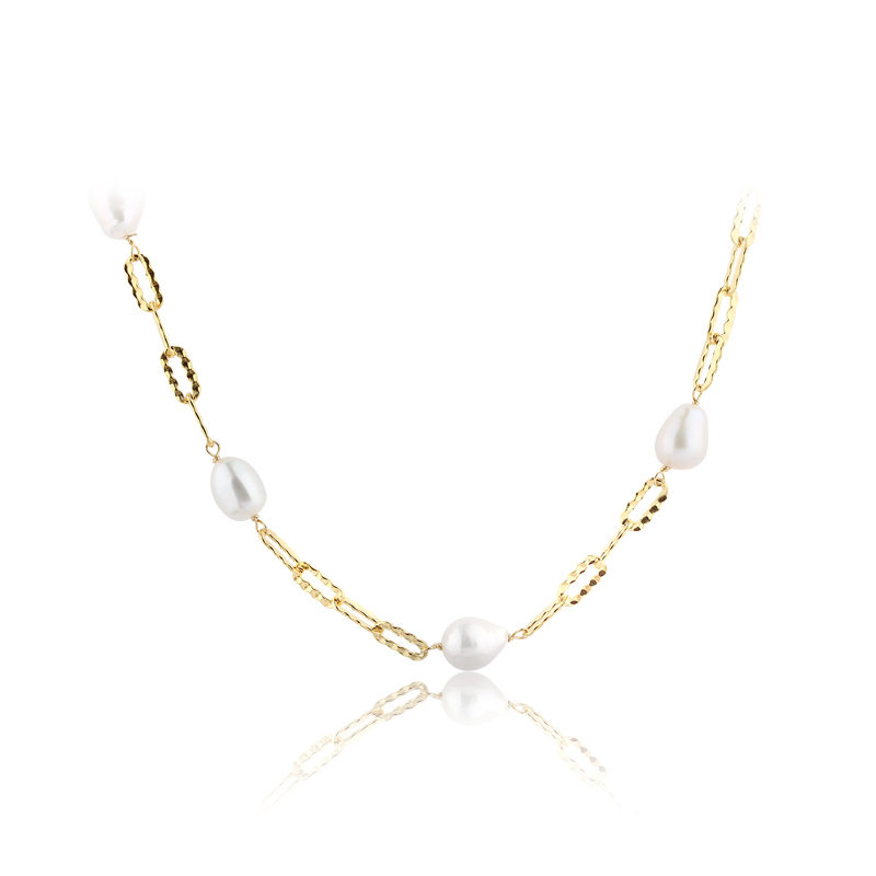 925 Sterling Silver Baroque Pearl Paperclip Chain Necklace