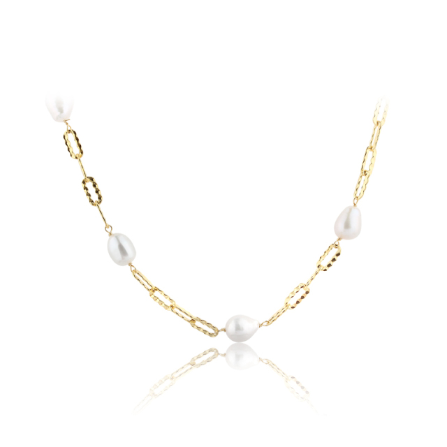 925 Sterling Silver Baroque Pearl Paperclip Chain Necklace