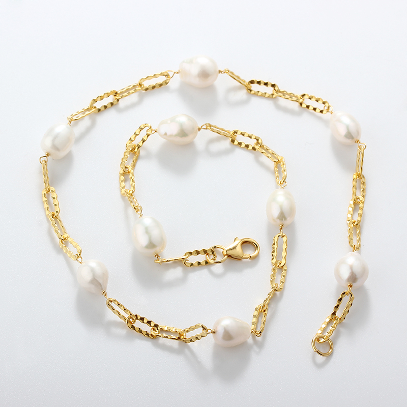925 Sterling Silver Baroque Pearl Paperclip Chain Necklace