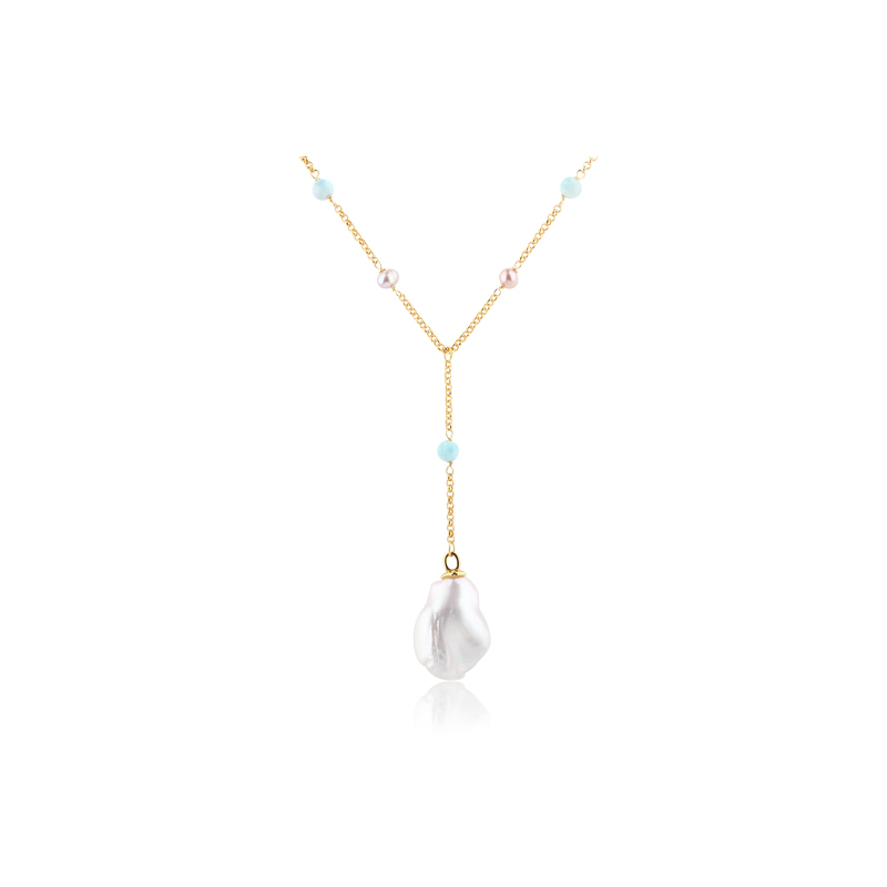 925 Sterling Silver Gemstone And Baroque Pearl Necklace