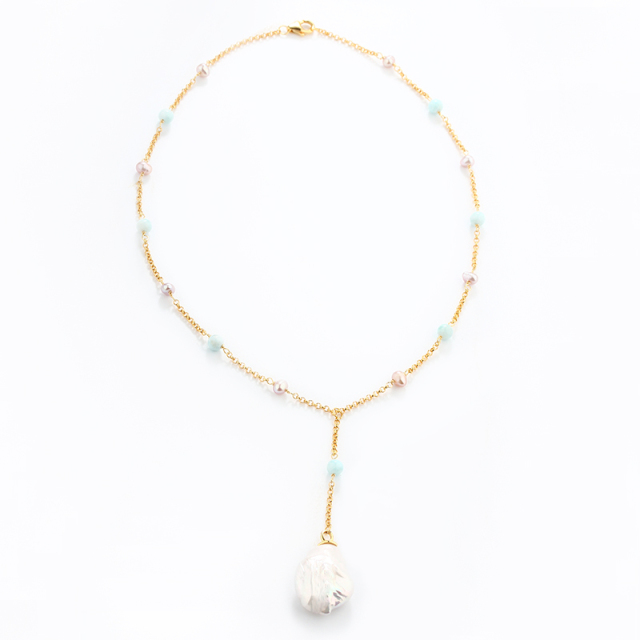 925 Sterling Silver Gemstone And Baroque Pearl Necklace