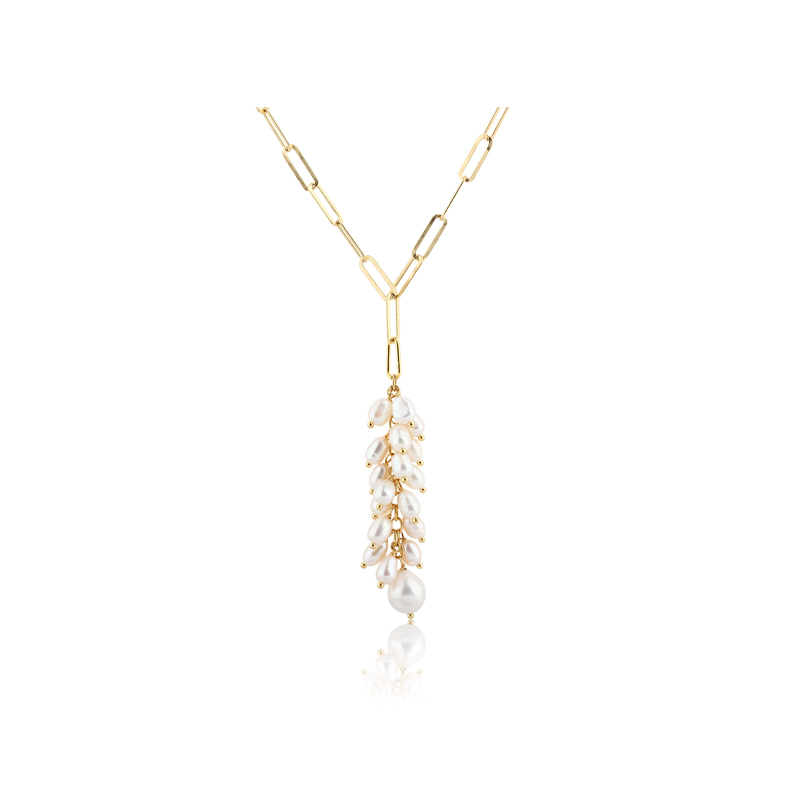 925 Sterling Silver Long Baroque Pearl Paperclip Chain Necklace
