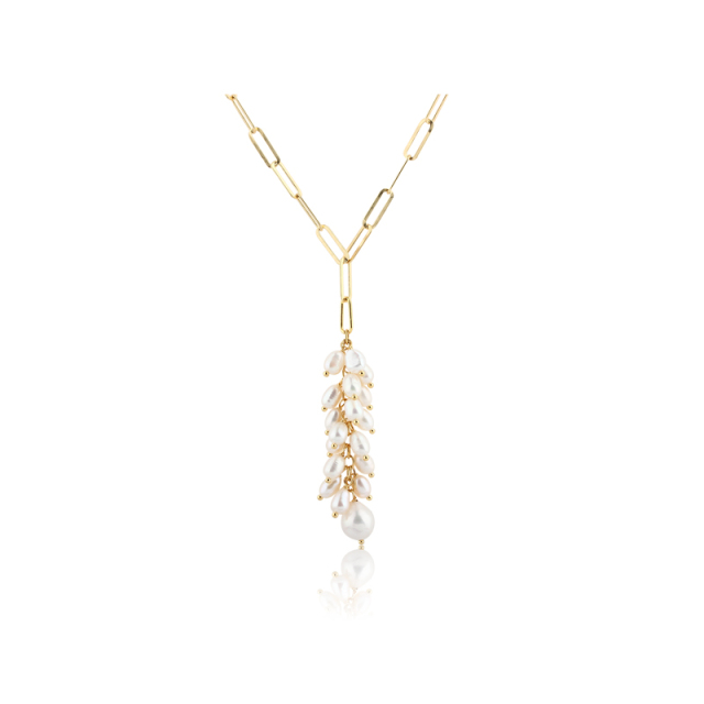 925 Sterling Silver Long Baroque Pearl Paperclip Chain Necklace