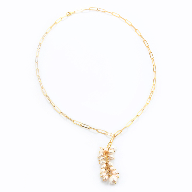 925 Sterling Silver Long Baroque Pearl Paperclip Chain Necklace