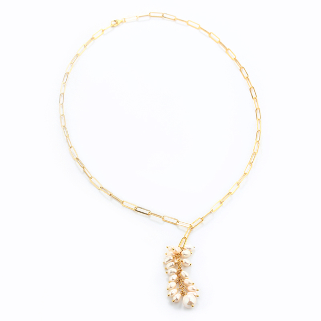 925 Sterling Silver Long Baroque Pearl Paperclip Chain Necklace