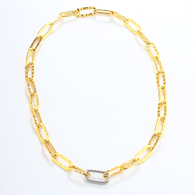 925 Sterling Silver Hammered Paperclip Chain Necklace