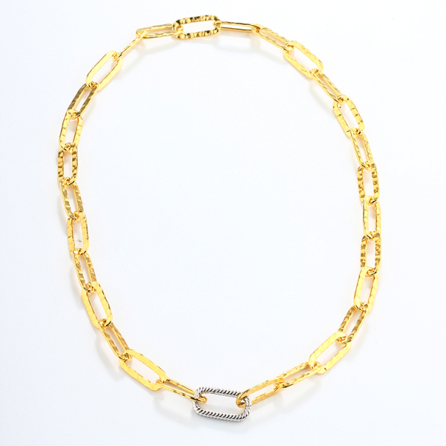 925 Sterling Silver Hammered Paperclip Chain Necklace