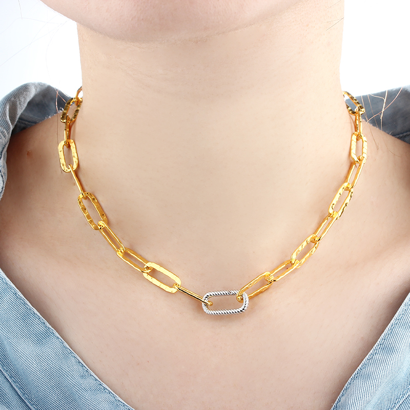 925 Sterling Silver Hammered Paperclip Chain Necklace