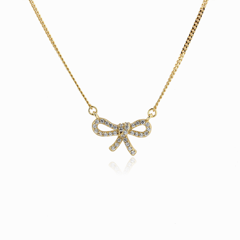 925 Sterling Silver CZ Bow Necklace