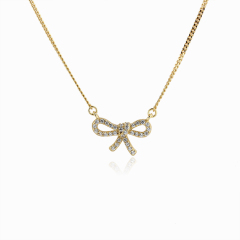 925 Sterling Silver CZ Bow Necklace