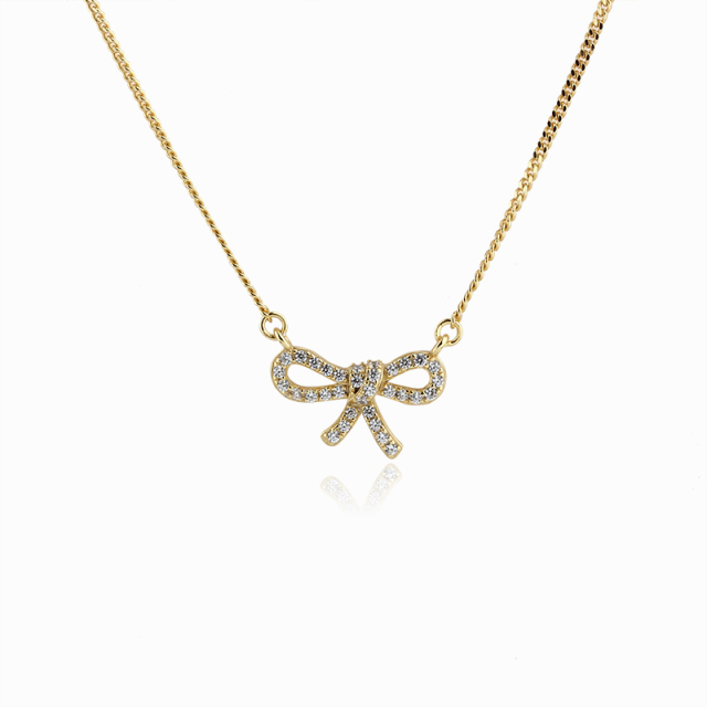 925 Sterling Silver CZ Bow Necklace