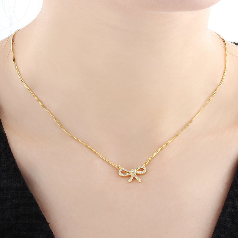 925 Sterling Silver CZ Bow Necklace