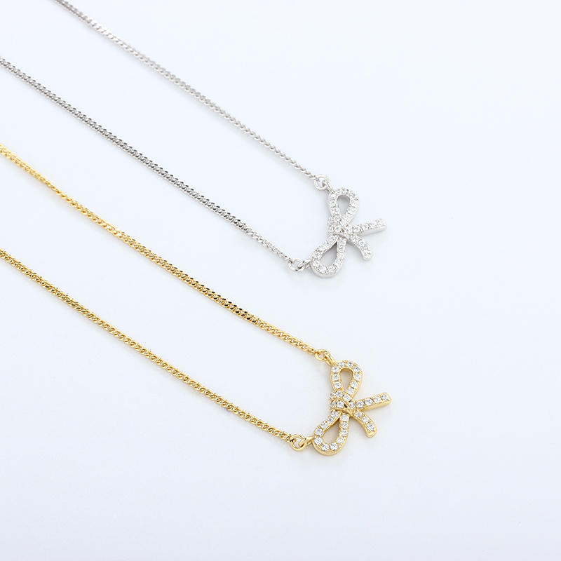 925 Sterling Silver CZ Bow Necklace