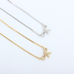 925 Sterling Silver CZ Bow Necklace
