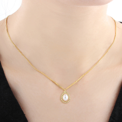 925 Sterling Silver 6*8 Pearl Twists Drop Necklace