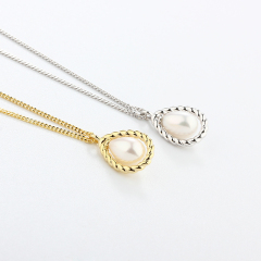 925 Sterling Silver 6*8 Pearl Twists Drop Necklace