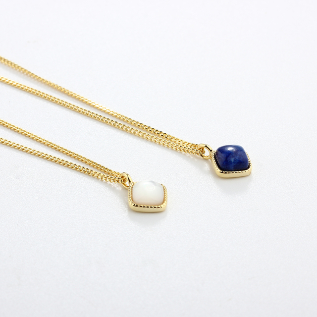 925 Sterling Silver 5*5mm Square Gemstone Necklace