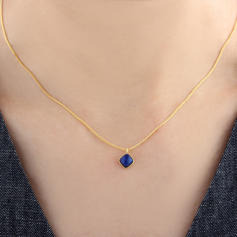 925 Sterling Silver 5*5mm Square Gemstone Necklace