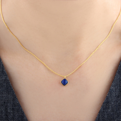 925 Sterling Silver 5*5mm Square Gemstone Necklace