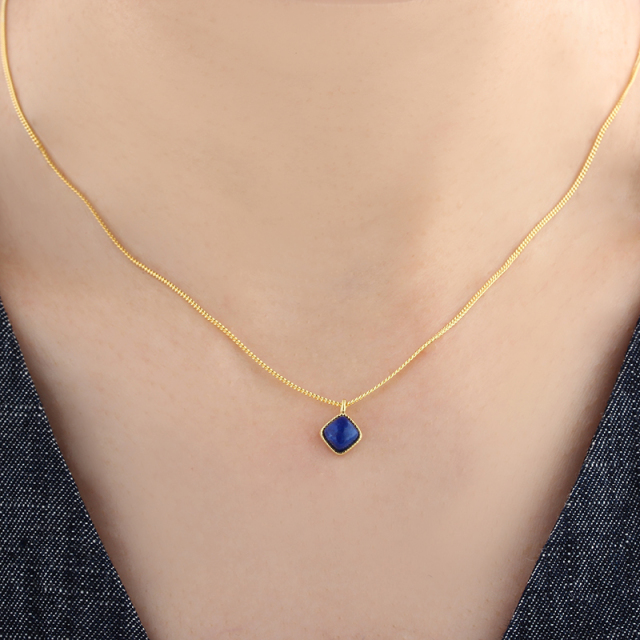 925 Sterling Silver 5*5mm Square Gemstone Necklace