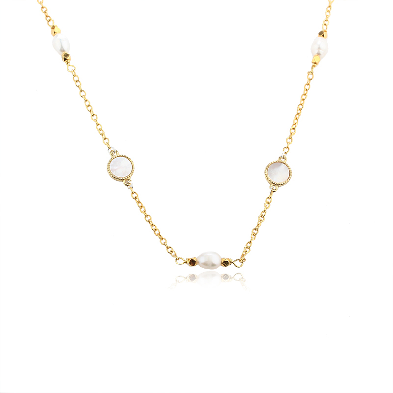 925 Sterling Silver Round Mother Pearl Necklace