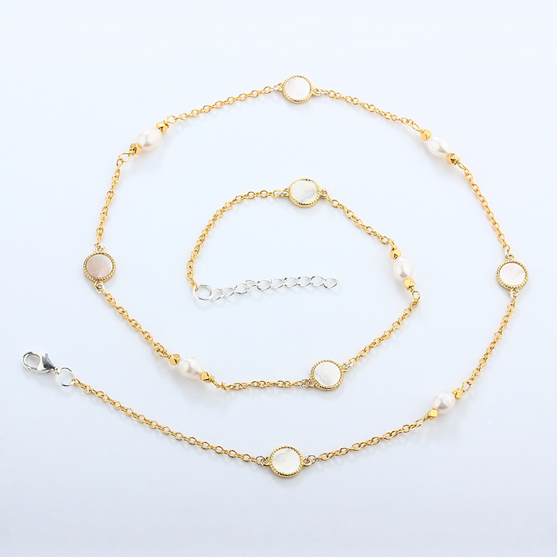 925 Sterling Silver Round Mother Pearl Necklace