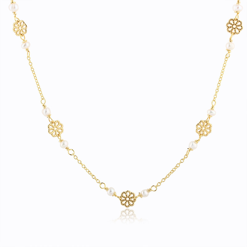 925 Silver Fancy Flower Pearl Necklace