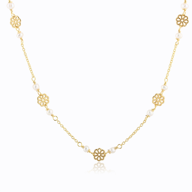 925 Silver Fancy Flower Pearl Necklace