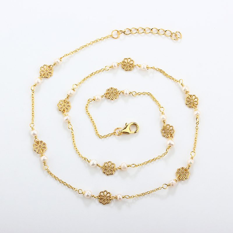 925 Silver Fancy Flower Pearl Necklace