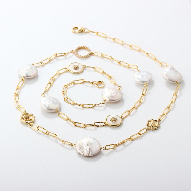 925 Sterling Silver Baroque Pearl Paperclip Chain Necklace