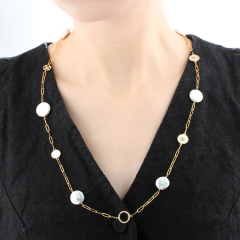925 Sterling Silver Baroque Pearl Paperclip Chain Necklace