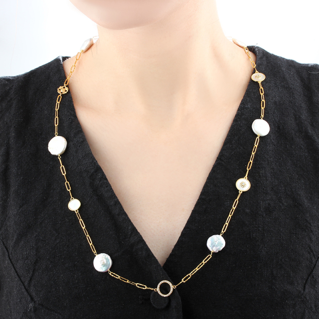 925 Sterling Silver Baroque Pearl Paperclip Chain Necklace