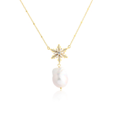 925 Sterling Silver Baroque Pearl Snowflake Necklace