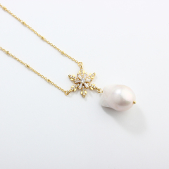925 Sterling Silver Baroque Pearl Snowflake Necklace