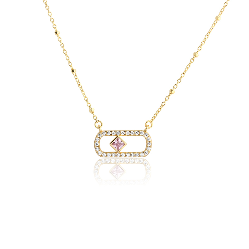 925 Sterling Silver Square CZ Necklace