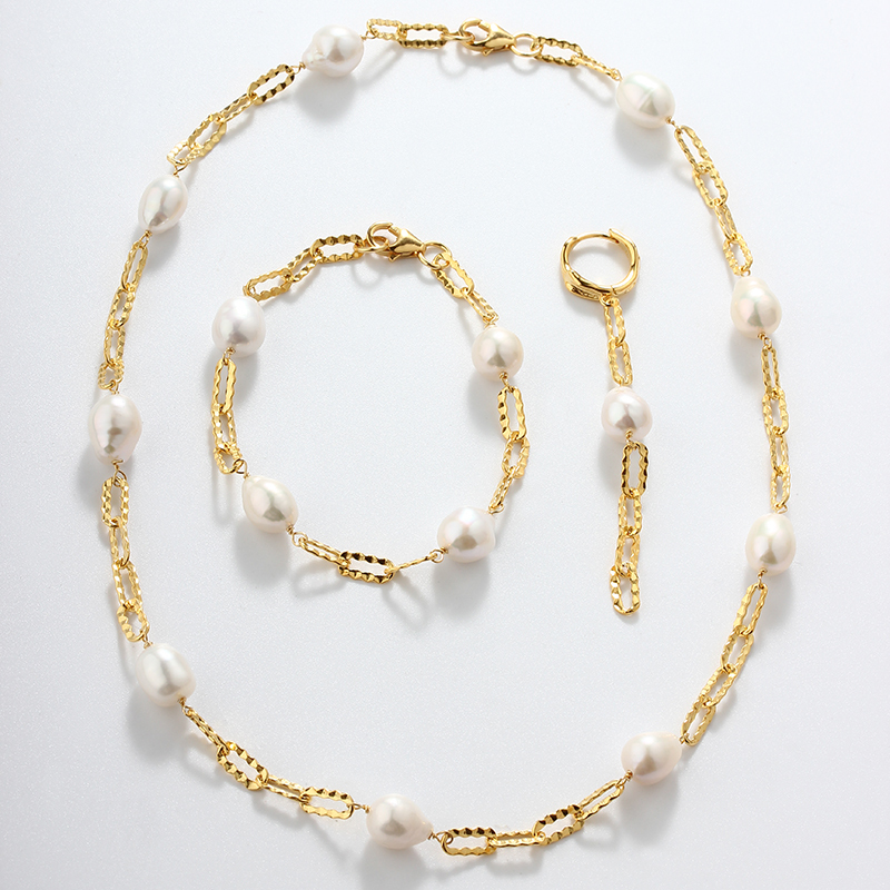 925 Sterling Silver Baroque Pearl Paperclip Chain Necklace