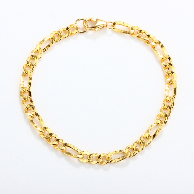925 Sterling Silver 3+1 Hammered Figaro Chain Bracelet
