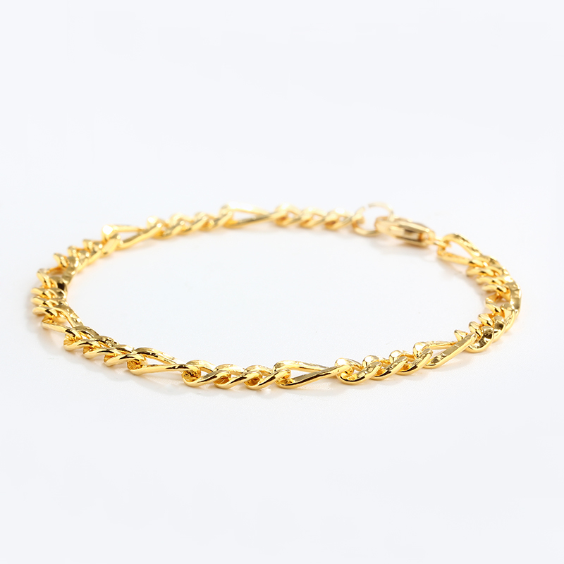 925 Sterling Silver 3+1 Hammered Figaro Chain Bracelet