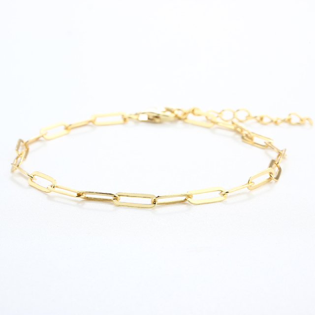 925 Sterling Silver Shiny Flat Link Paperclip Chain Bracelet