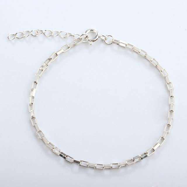 925 Sterling Silver Long Box Chain Bracelet