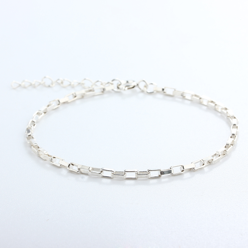 925 Sterling Silver Long Box Chain Bracelet