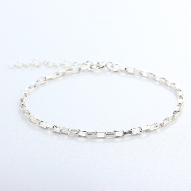 925 Sterling Silver Long Box Chain Bracelet